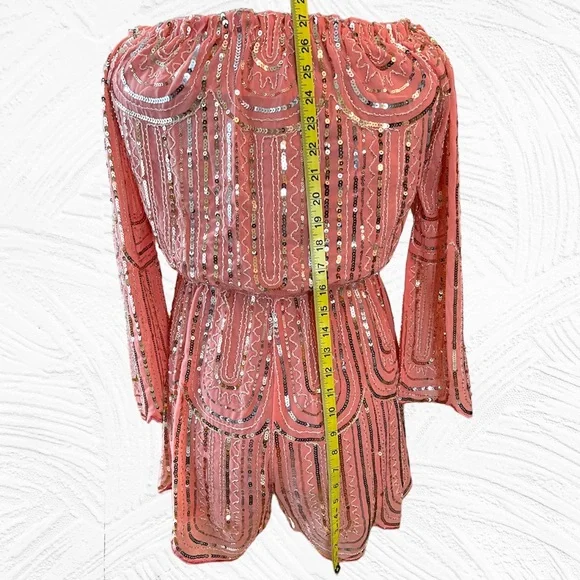 🎀 Main Strip Pink Sequin Romper, Barbie, NFR Fashion, Women’s Size Large, NWT - Picture 10 of 15